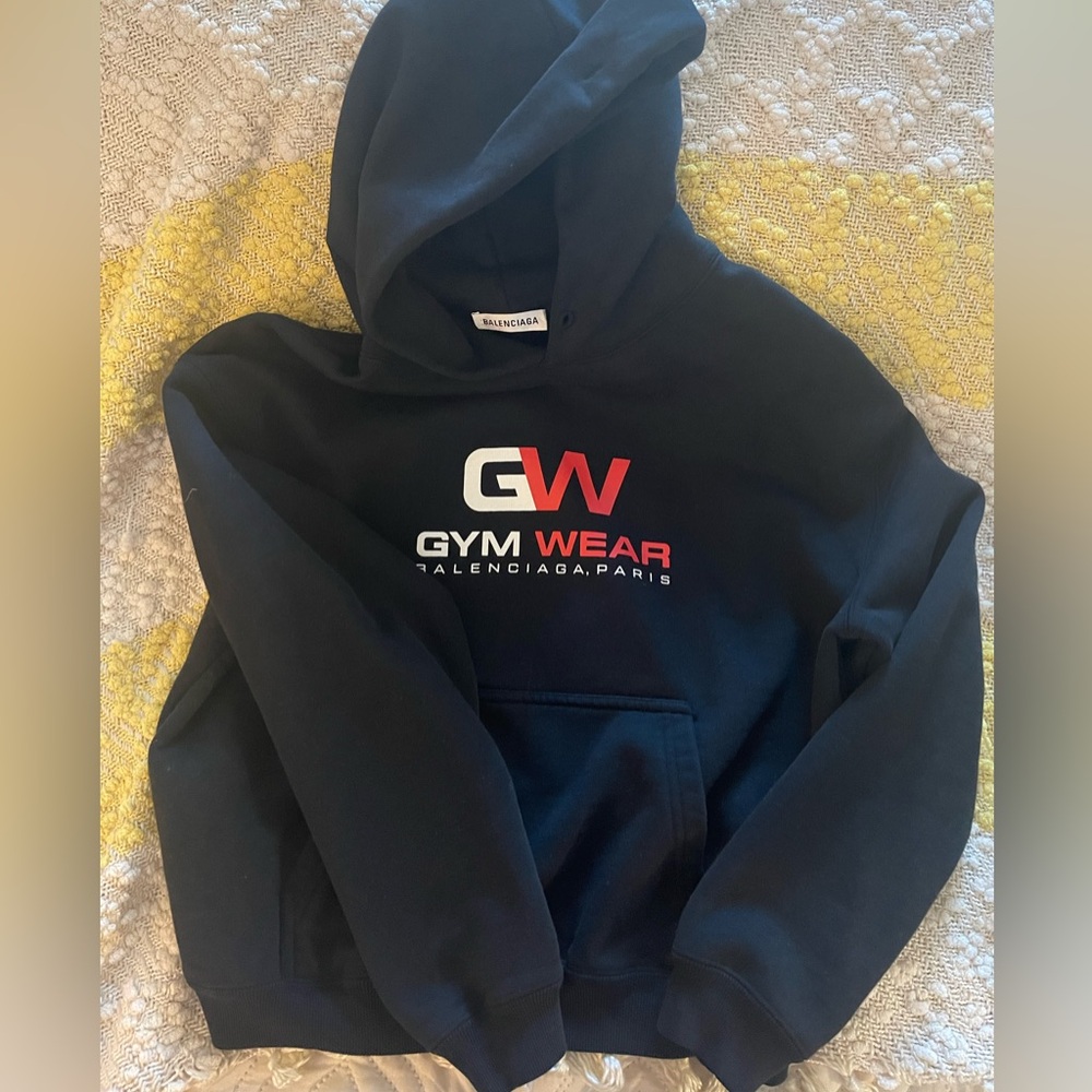 Balenciaga Navy Hoodie with Red and White Print